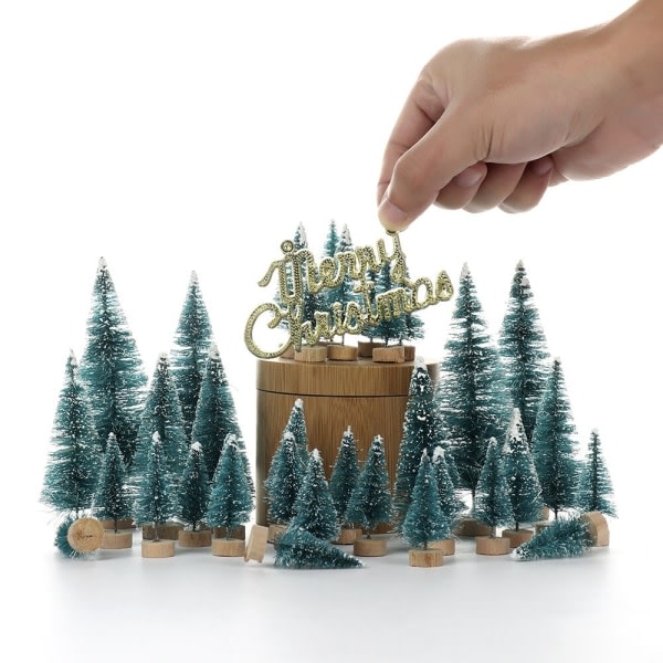 12. Bordsskiva julgran jul mini snögran liten dekoration presenter juldekoration tillbehör Y05 Gräsgrön