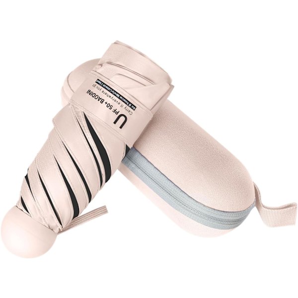 Kannettava UV-aurinkovarjo - musta pinnoite, kompakti 5-osainen, taskukokoinen, suojaa auringolta ja sateelta Rubber Pink