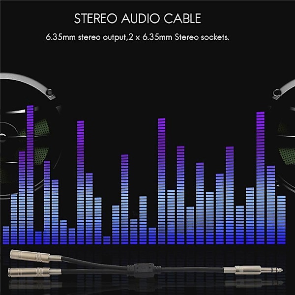 6,35 mm 1/4 tum stereo jack-splitterkabeladapterkontakt till dubbla 6,35 mm uttag