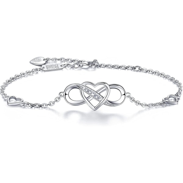 Damearmbånd 925 sterlingsølv Infinity Heart hvidguldbelagt diamant justerbart armbånd Bedste mors dags gaver til kvinder piger