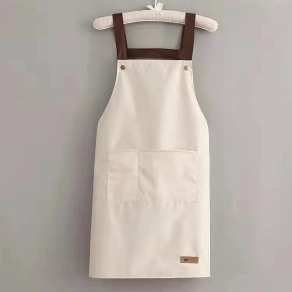 Matlagningsförkläde Ärmlös Stor Ficka PVC Justerbar Midjerem Kockförkläde För Restaurang [dB} Beige