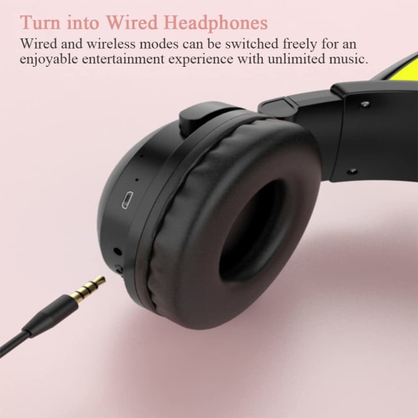 Cat Ear LED-lys Trådløs sammenleggbar over øret Bluetooth-hodetelefoner