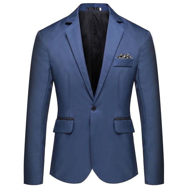 Män Jackor Kostym Blazer Coat Party Business Arbete En knapp formella Lapel Kostymer Royal Blue L