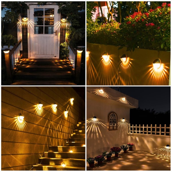 Set Of 4 Led Solar Lights Outdoor Wall Light Ip65 Waterproof Decorative Wall Lighting Warm White Light, Wall Fence Lights