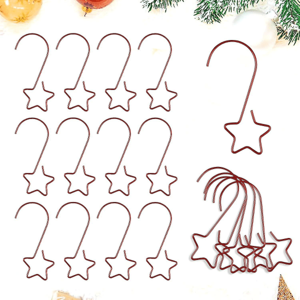 100 julbollskrokar, julgranshängare, S Shape julbollskrokar, stjärnkrokar för att hänga julgransdekoration (rød )