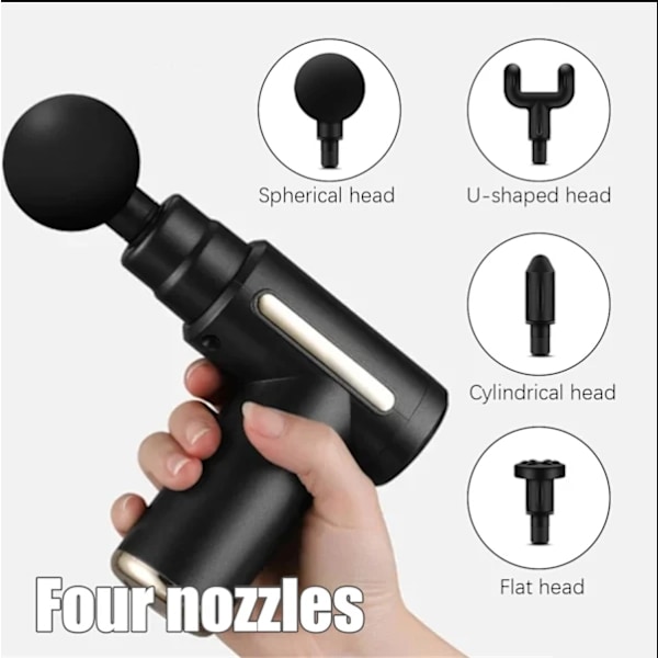 Fasciapistoli, Ladattava Lihasmassager, Ammattilaistason Fitnesslaatu, Mini Fasciapistoli, Massagepistoli 4 Massagepäällä ja 6 Vaihteella black