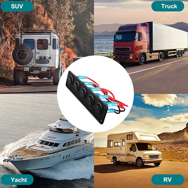 5-växlad vippströmbrytarpanel, 12V PÅ/AV-brytare Blå LED Passar för automatiska fordonsljus Bil Marin Båt