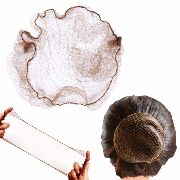 50 st hårnät för bulle osynligt elastiskt mesh 20 tum 50 cm (bulkförpackning, ljusbrun)