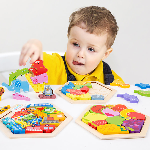 Montessori träleksaker 3D dyrepussel matematikleksaker A1