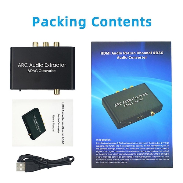 192khz Arc Audio Adapter Hd Audio Extractor Digital til Analog Audio Converter Dac Spdif Koaksial Rca 3,5 mm Jack Output--