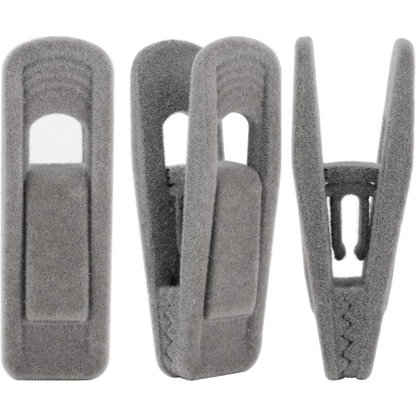Sammetsbyxklämmor, 20-pack fingerklämmor, hängare i sterk filt for sammetsbyxhängare, grå
