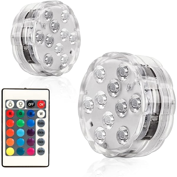 2-pack 10LED Undervattenslampor IP68 Vattentäta med Fjärrkontroll för Pool Bad Spa Dusch Damm Akvarium