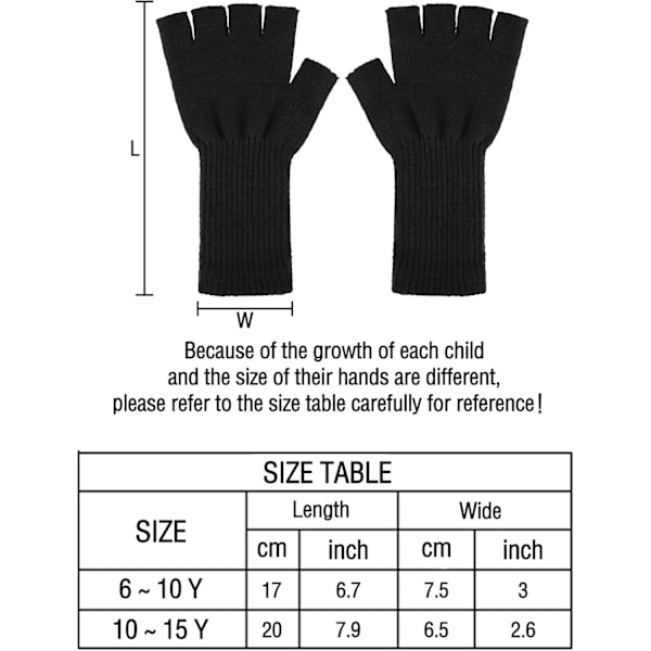 4 par lange fingerløse børnehandsker