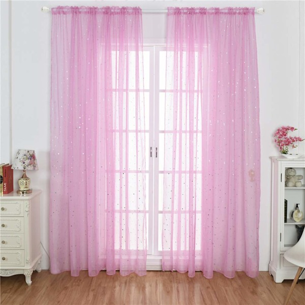 Stjernetulsgardin, gennemsigtig stjernegardin til soveværelse glitterstjerne voile gardinpanel voile netgardin (100x270CM, pink, 1 gardin) Pink