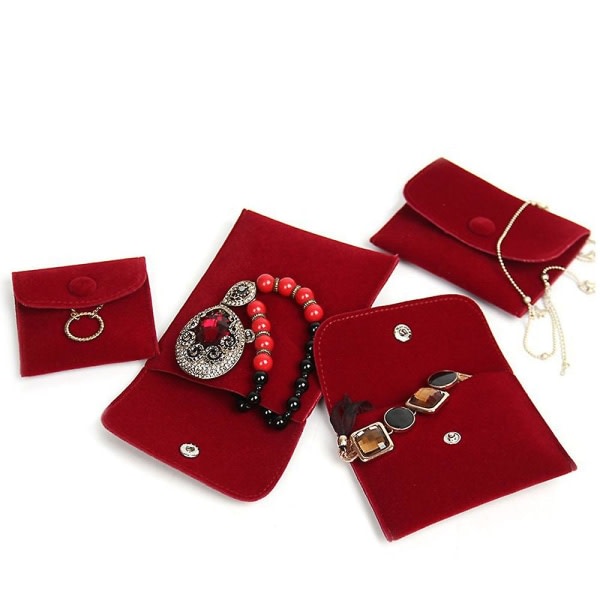 Liten smyckesväska med trykknapper, 5 förvaringspåsar i forskellige størrelser Rödröd