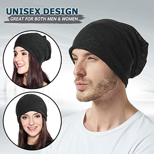 Slouch Beanie Hat, 2 pakker unisex jersey hodeplagg Baggy Hat Motehodeplagg for menn og kvinner