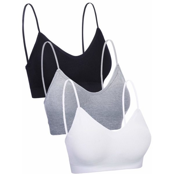 3-delers V-hals tube topp-BH Sømløs polstret Camisole Bandeau Sports BH Sleep BH med elastiske stropper (Sort）