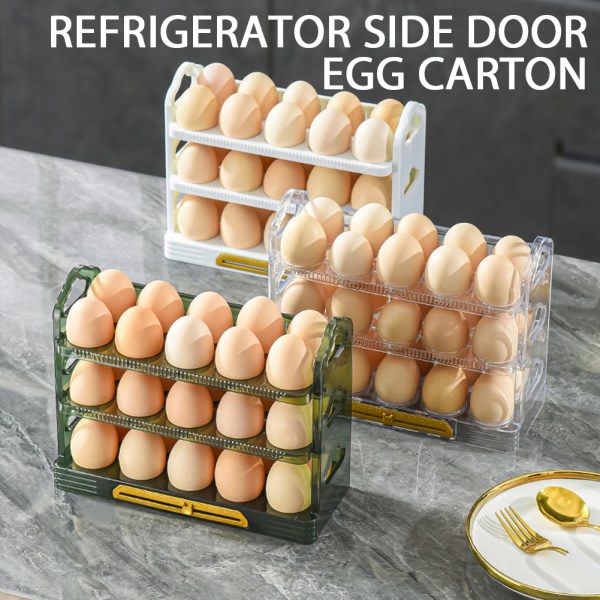 Ägghållare för kylskåp rymmer 30 antal ägg 3-lagers kylskåp Äggbehållare för kylskåpsdörr Jadeite Transparent Green