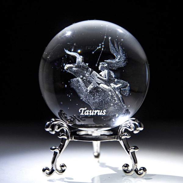 3D Laser Constellation Crystal Ball Crystal Paperweight Full Sphere -lasi Fengshui, jossa suikalepinnoitettu kukintateline (Taurus)