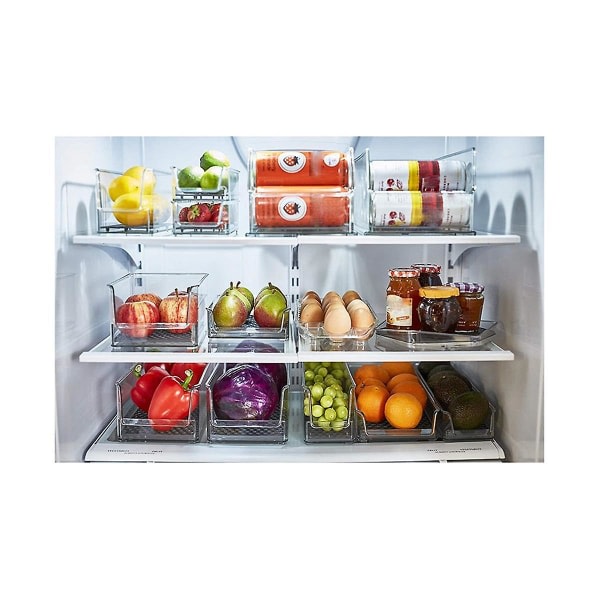 Klare høje beholdere i køleskabet - stabelbare køkkenspande og beholdere til at organisere dåser