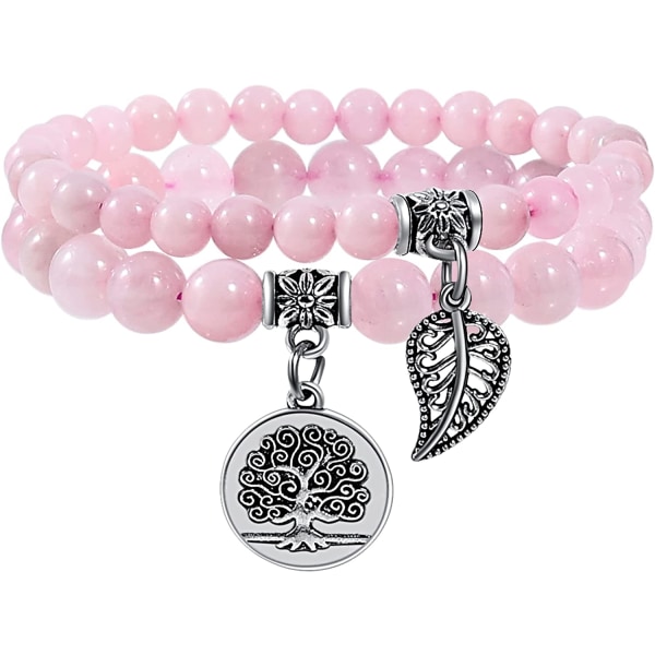Chakra armbind f?r kvinder, naturlig kristall healing sten armbind, rosa