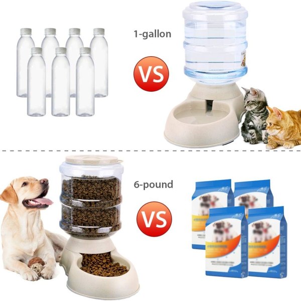 Kæledyrsfoder og vanddispenser, automatisk springvand, automatisk drikkevand og foderautomat til kat/hund/kæledyr 3,8L x 2 stk.