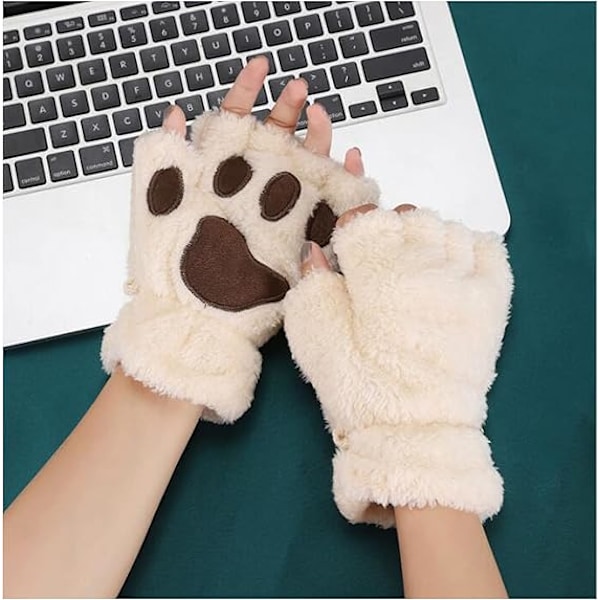 Khakifärgade Damvantar - Flickor Vinter Katt Tass Vantar Handskar - Plysch Slip