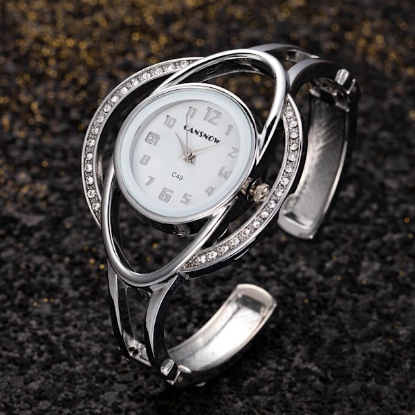 Ylelliset naisten kellot Kristallimuoti Kvartsitimanttirannekoru Naisten rannekello Kultaa Hopea Lahja tyttöystävälle Montre Femmes Silver White