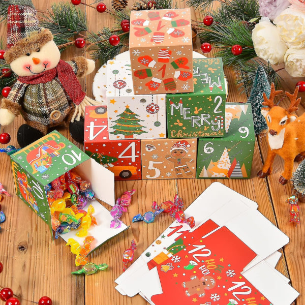 24. DIY juladventskalenderlådor 24-dagars adventsnedräkning presentförpackningar Julaskar Nummerlådor Godiskakor