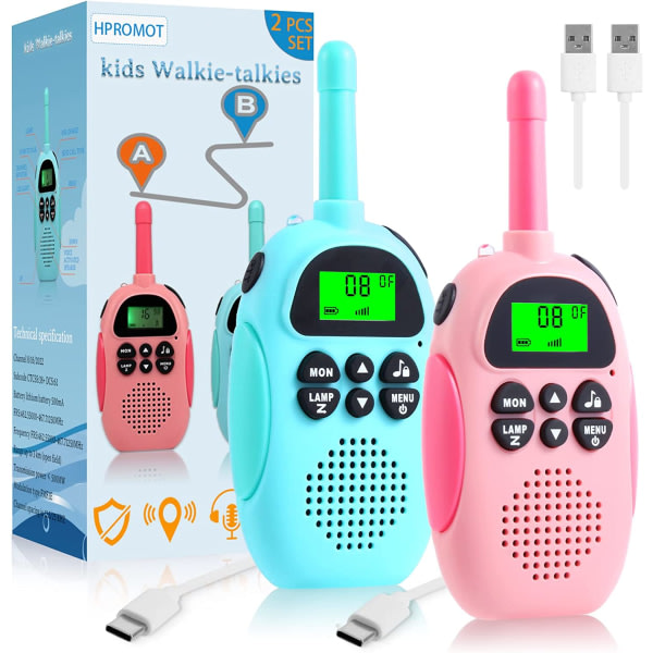 Lasten radiopuhelin, 2 kpl Ladattava Kid Walkie Talkie Pink+Pink