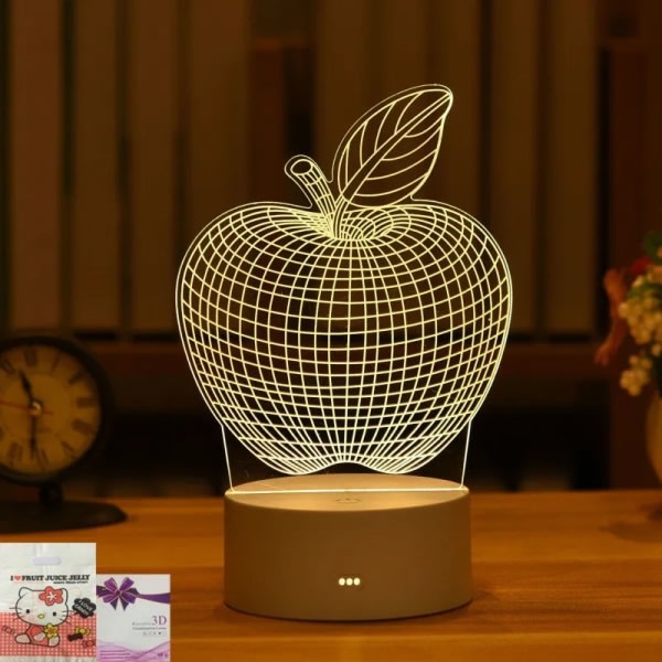 3D Akryl Neonlampa Barnens nattlampa Bordslampa Födelsedagsfest Dekoration Alla hjärtans dag Sänglampa, äpple