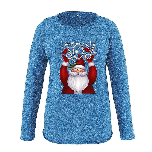 Santa Claus Print pitkähihainen T-paita Topit Sininen S