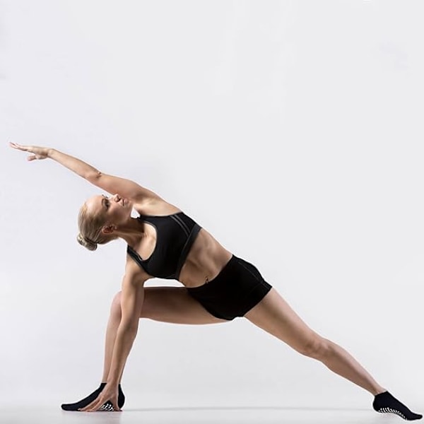 4 par Pilates-sokker, sklisikre sokker, Pilates-sokker for kvinner, sklisikre yoga-sokker for dans, ballett, trening med fotbuestøtte