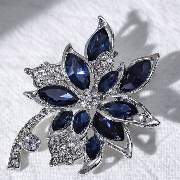 Blå Krystal Broche Pins Rhinestone Flower Elegant