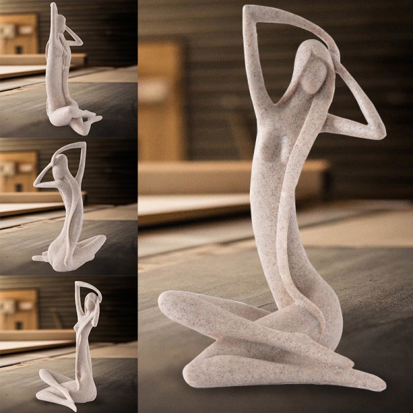 Sandsten Resin Staty Abstrakt Långhårig Skönhetsskulptur Små konst Bordsskivor för hemmakontor Bokhylla Dekoration A