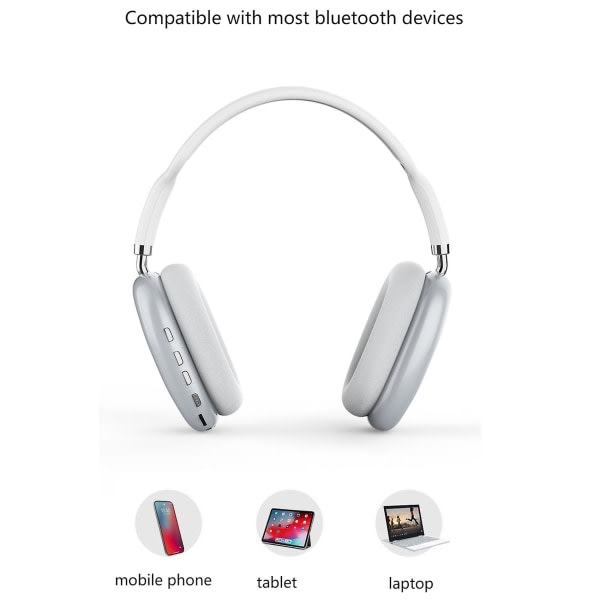 Bluetooth 5.0-hørlurar, over-ear trådløse hørelurar, til PS4-spilkonsol, computer (vit)
