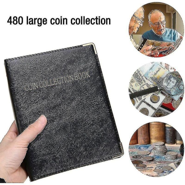 480 Pockets Coin Collection Album, Læder Mønt Album, Paris Mint Binder, Ideel til mønter med forskellige diametre