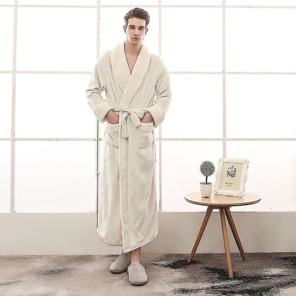 Herr Flanellrockar Vinter Tjocka Kimono Nattklänningar Plus Size Höst Patchwork Fleece Långa Robes Morgonrock Nattlinne_ai 3 XXXL