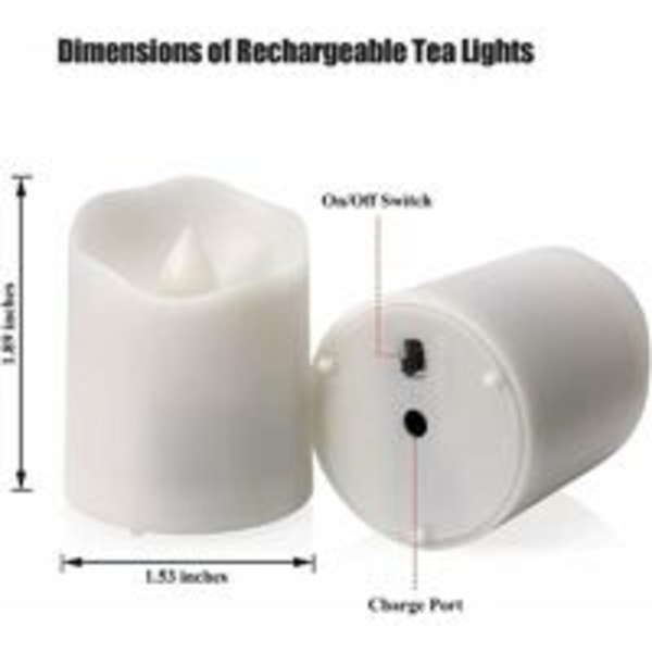 (c)Uppladdningsbara LED-lampor, 6-pack Flamlösa Ljus med Fjärrkontroll Flimrande Ljus med USB-laddningskabel för Halloween Hem