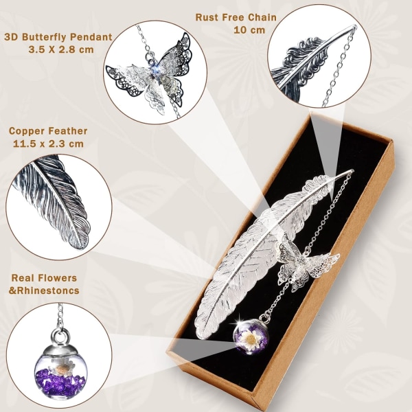Metal Feather Bokmärke Julklapp för kvinnor Mamma Damer Hennes flicka Mormor Lärare Syster Hustru