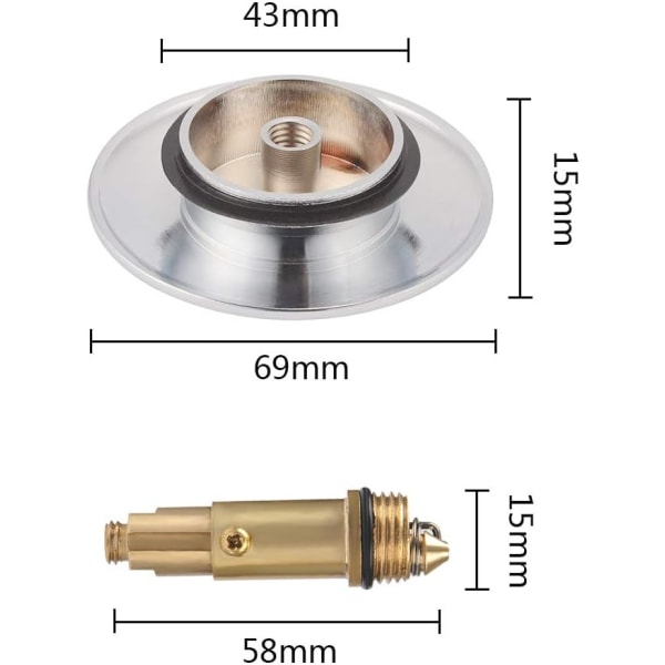 43 mm diameter avloppsplugg för badkar med innovativ dubbeltätning Br