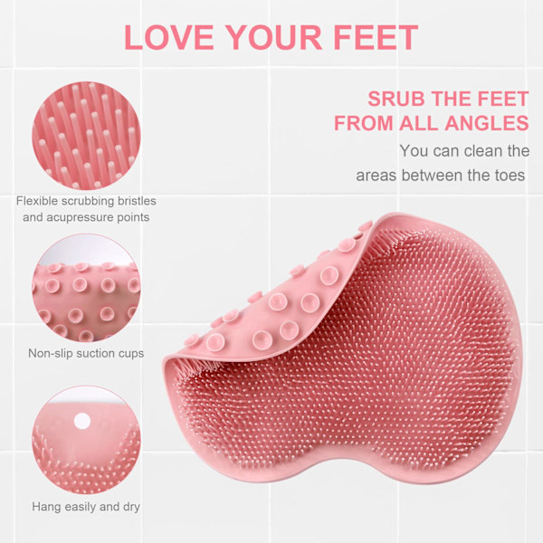 Fotscrubber for dusj, fotrengjøringsmassasjematte med sklisikre sugekopper, dusj- og baderomsfotscrubbermatte (rosa) Pink