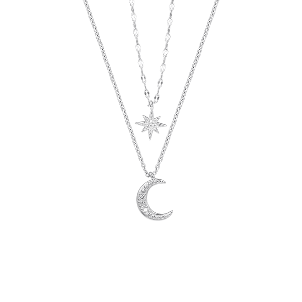 Moon Star Silver Moon Star hänge Layered Necklace Wom