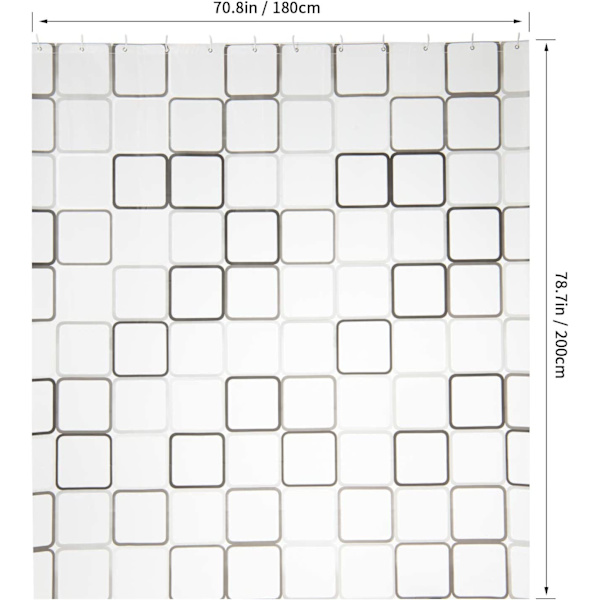 Bruseforhæng, Dørforhæng, Vandafvisende 180x200cm Vaskbart Antibakterielt Polyester Badekarforhæng med 12 Bruseforhængsringe, Hvid