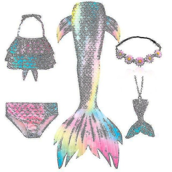5 kpl/ setti Tytöt Mermaid Tail Uimapuku Lasten Merenneito Ariel Cosplay Puku Fantasia Beach Bikini Hk Set 2 140