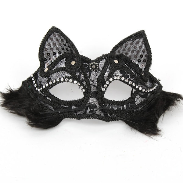 Betterlifefg-Halloween Masquerade Julfest Halvt ansigt Fox Spidsmaske Half Face Princess Mask Venetiansk Mask, Hårig Sort Fox Spidsmaske, 19*8cm