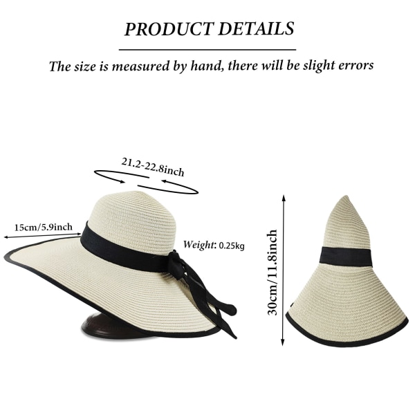 Wide Brim Straw Hat for Women, Large Floppy Beach Cap F