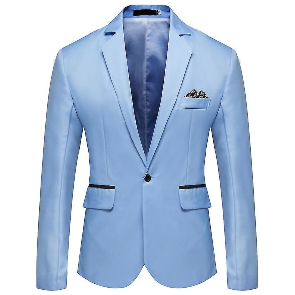 Män Jackor Kostym Blazer Coat Party Business Arbete En knapp formella Lapel Kostymer Sky Blue M