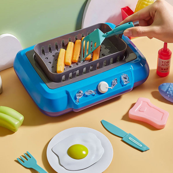 DIY Fry Gourmet matlagingslåda Leksak til barn Batteridrevet Rolig pusselleksak Nyhet Nyårspresent Blå