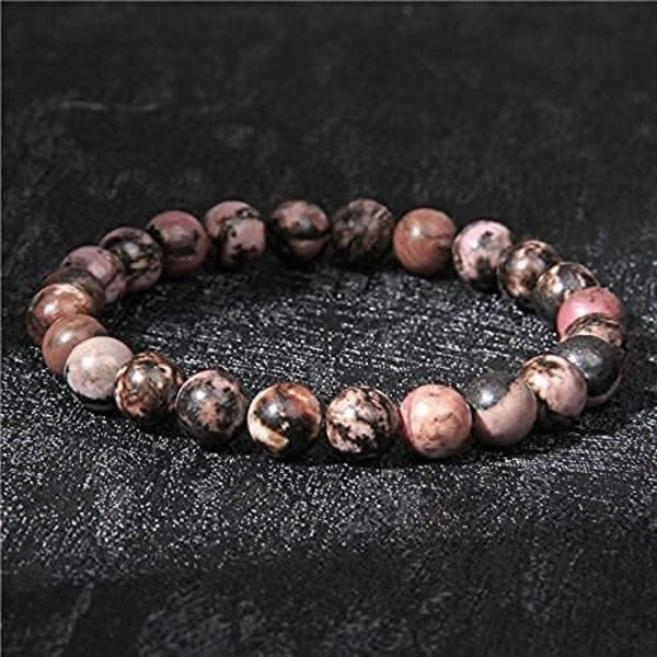 (c)8mm Naturlig Stein Armbånd Sett Menn Kvinner Rosa Rhodonitt Kvarts Svart Onyx Stablebare Håndleddsperler Mala Charm Armbånd 3 stk (Hvit)